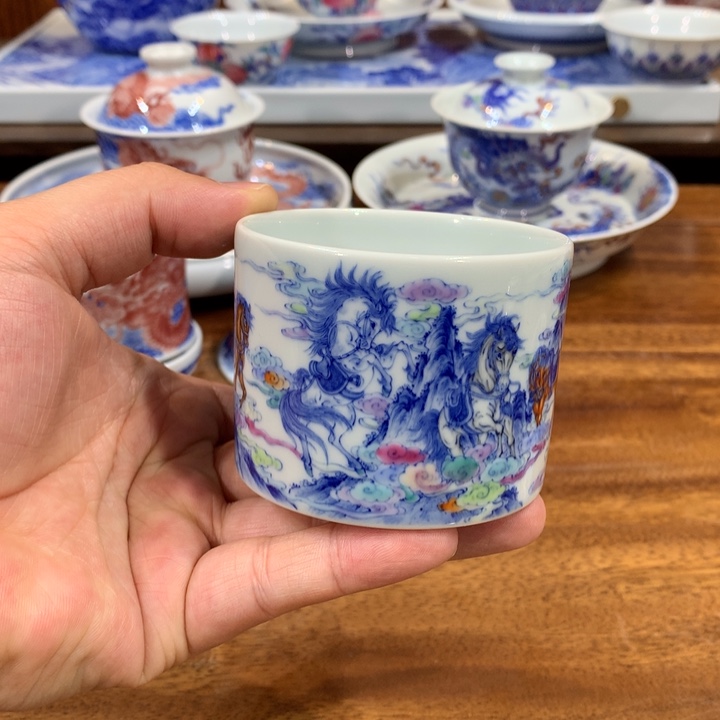 空山明月 青花斗彩