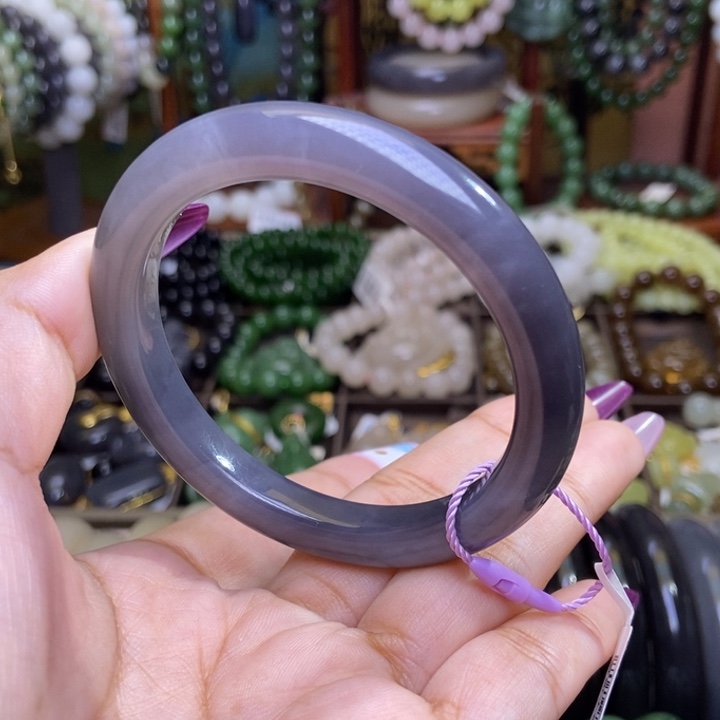 和田玉未镶嵌颈饰浓烟紫老料手镯54.5