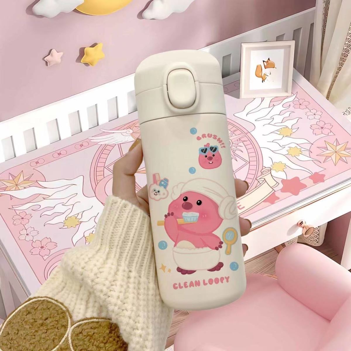 loopy海狸保温杯直饮式水杯可爱卡通露比学生大容量便携不锈钢杯