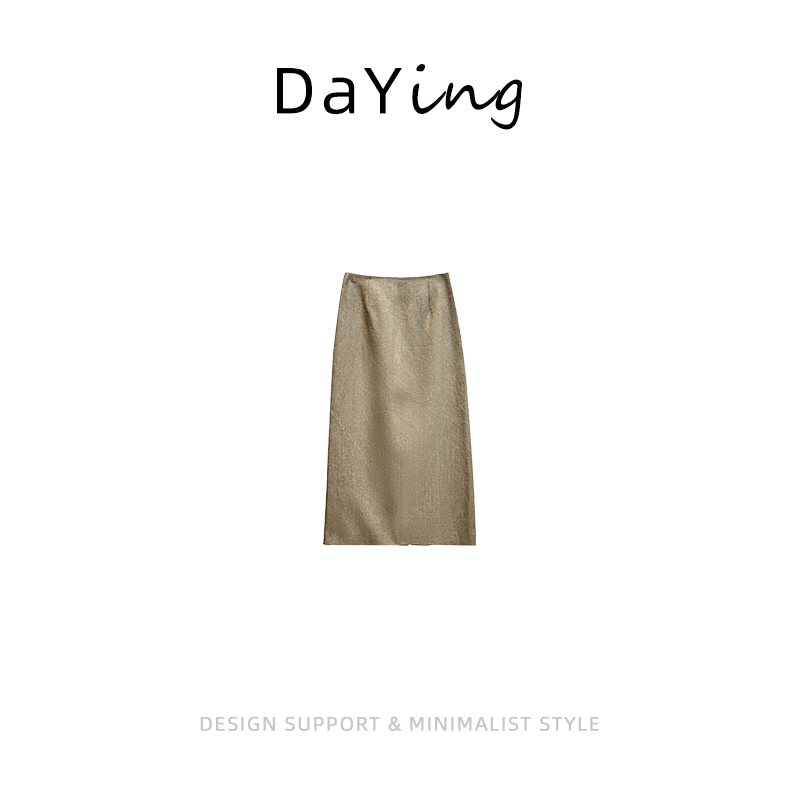 2025春夏新款时尚百搭直筒西装半裙金丝亚麻舒适凉爽休闲包臀裙