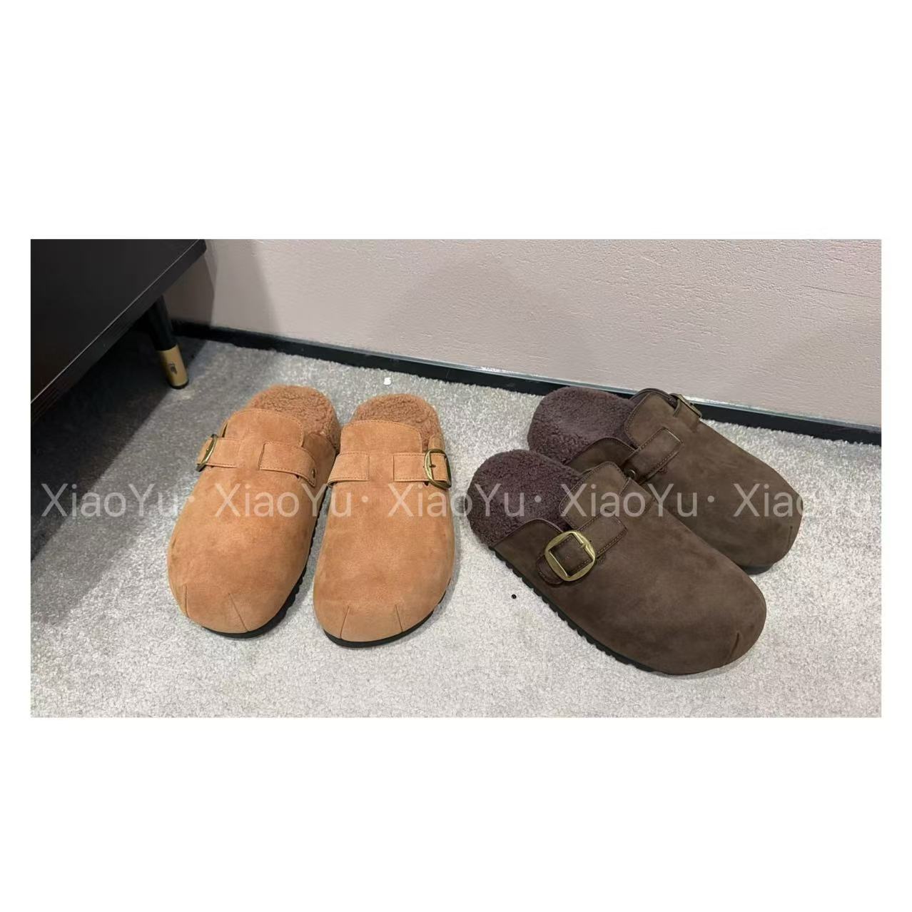 【金属扣羊羔毛半拖鞋】168-516