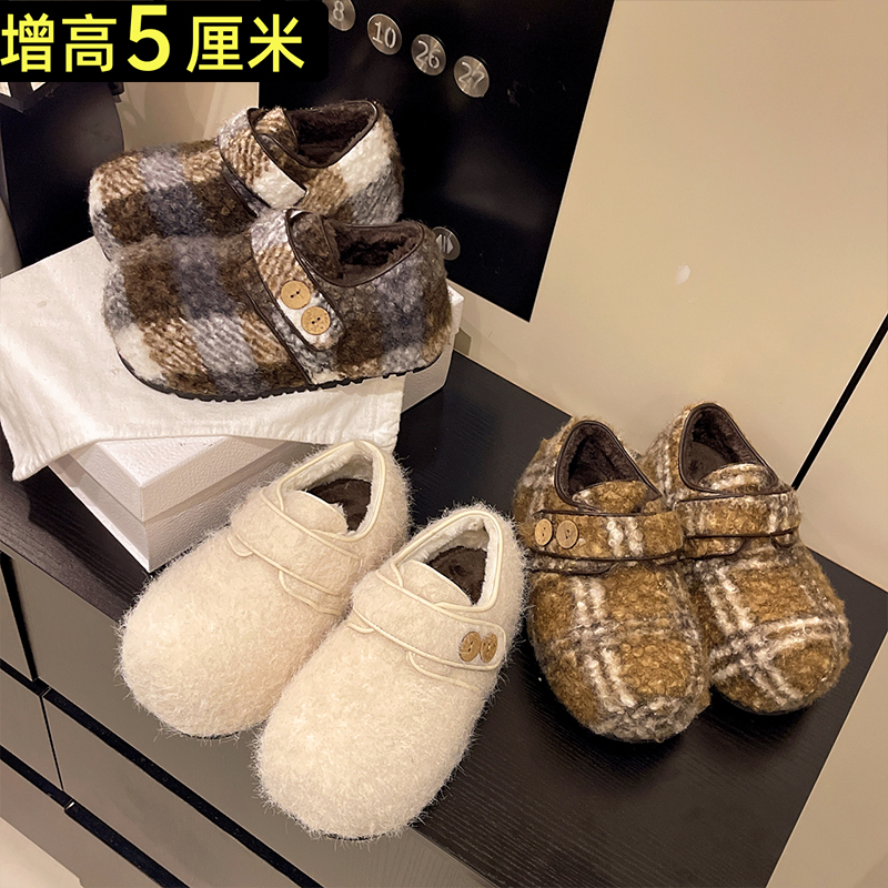 毛茸茸复古内增高加绒保暖勃肯鞋毛毛鞋女2025秋冬新款一脚蹬棉鞋