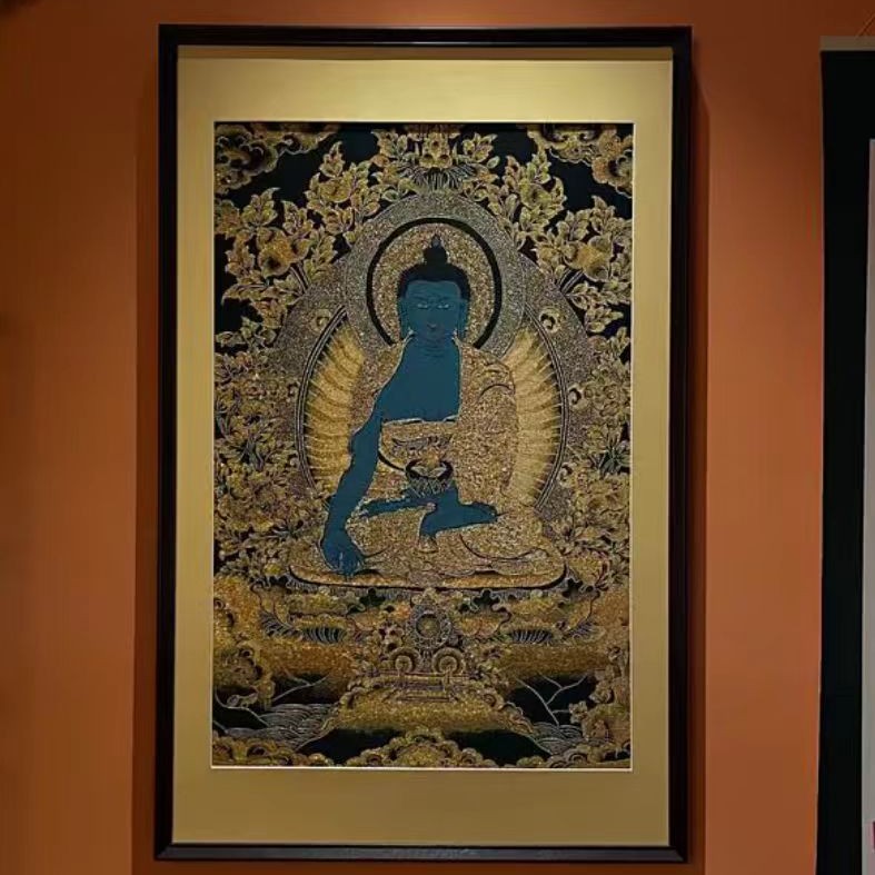 藏传【药师】佛挂画实木装裱适用于办公室茶室书房装饰