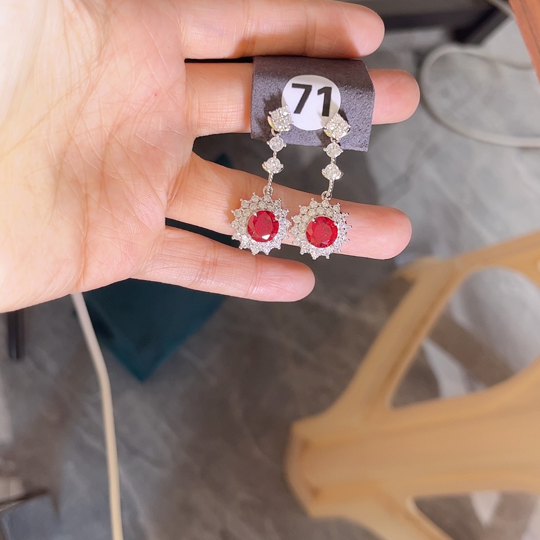 银S925镶嵌耳饰红宝石