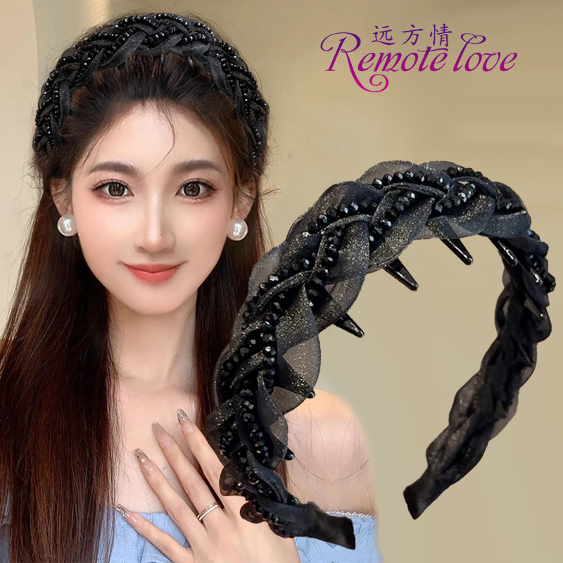 remote love/远方情轻奢网纱水晶编织发箍法式带齿波浪头箍T2602