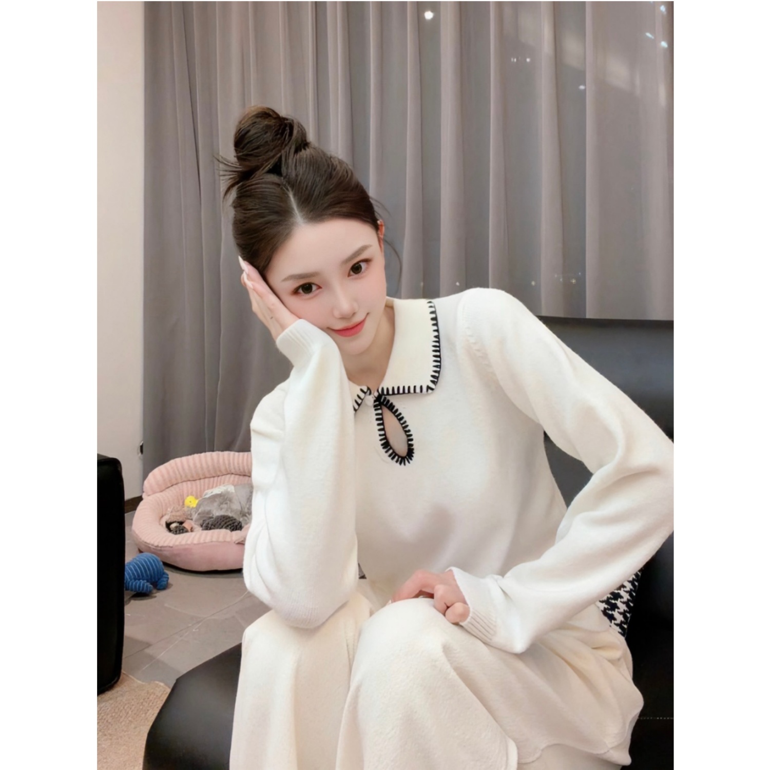 DYY冬日美纪C*EL25滑雪 小香风手钩娃娃领毛衣