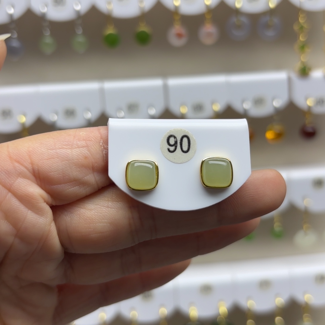 和田玉银S925镶嵌耳饰