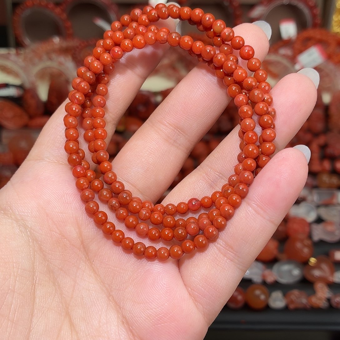 南红玛瑙未镶嵌颈饰4咪➕多圈手串