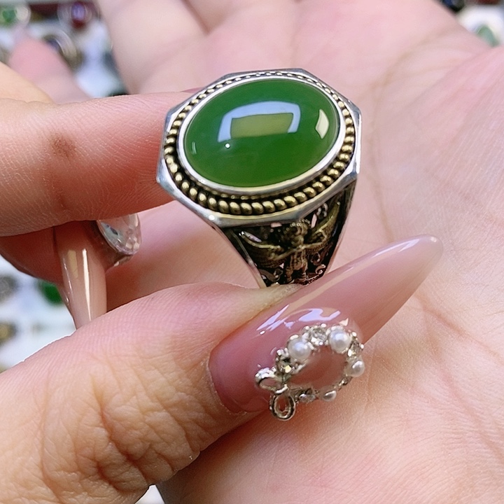 银S925镶嵌戒指和田玉