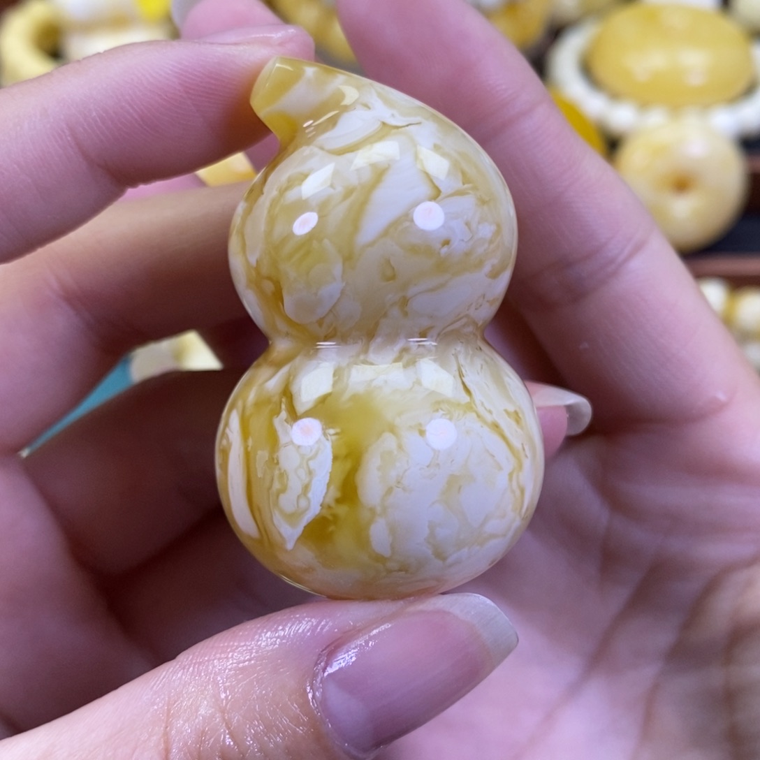 琥珀裸石未镶嵌浓蜡妖花葫芦吊坠