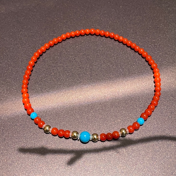 18k金珊瑚美松小米珠时尚百搭手链（约卡2.8mm）