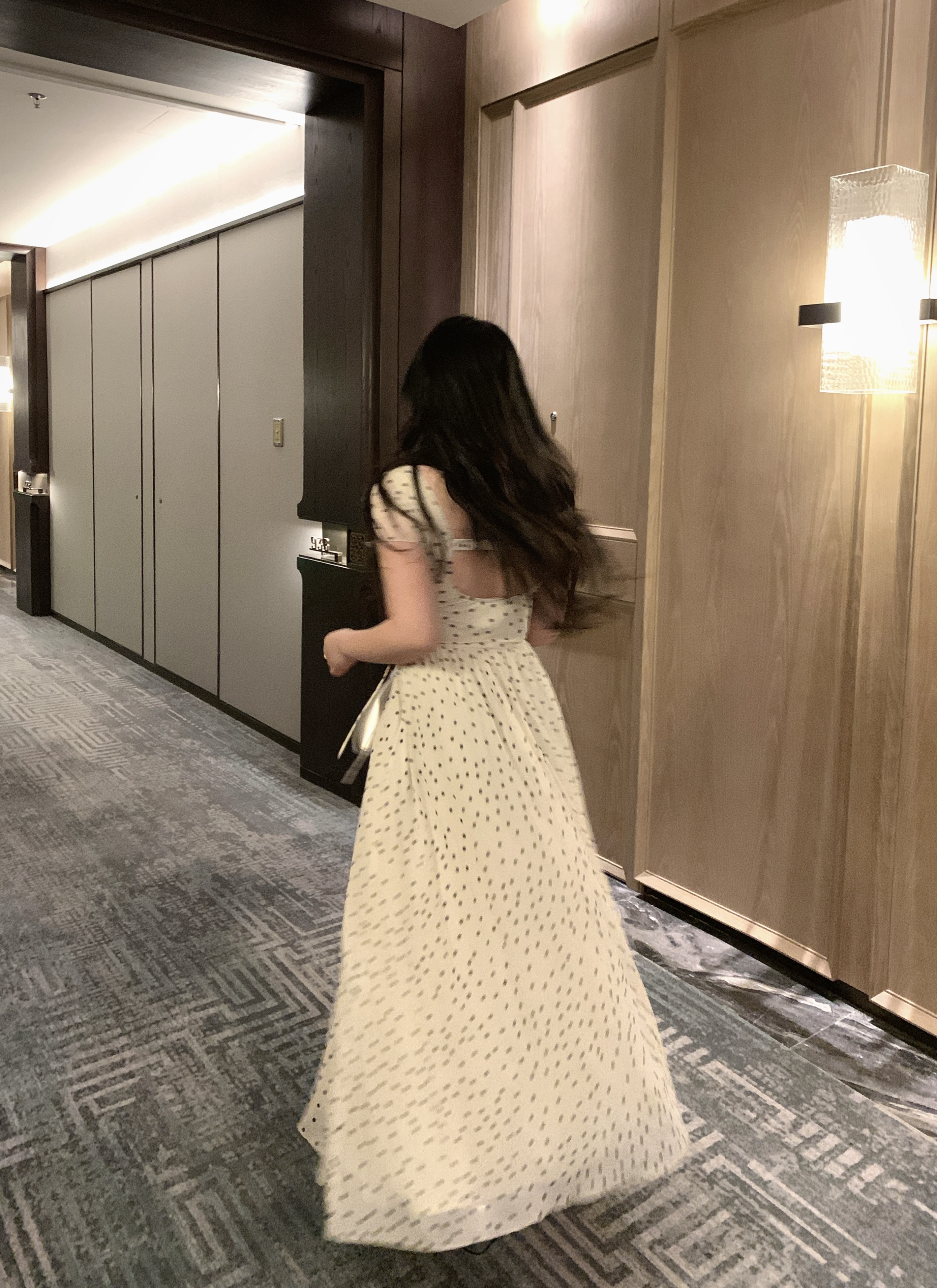 【大小姐】“少女诗匣”复古收腰米白色少女感高腰显瘦仙气波点长裙