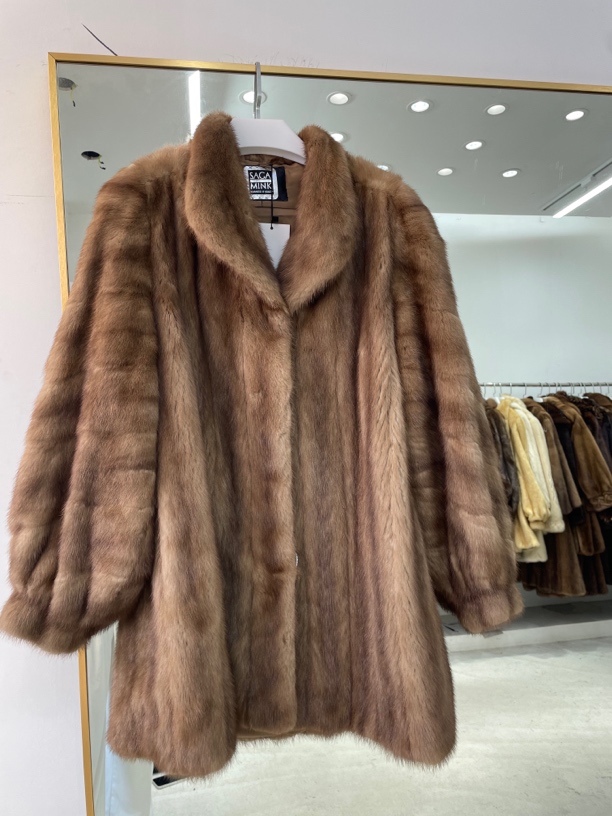 【LX48】棕色中长款立领三文鱼袖（胸围116衣长80）经典进口中古皮草