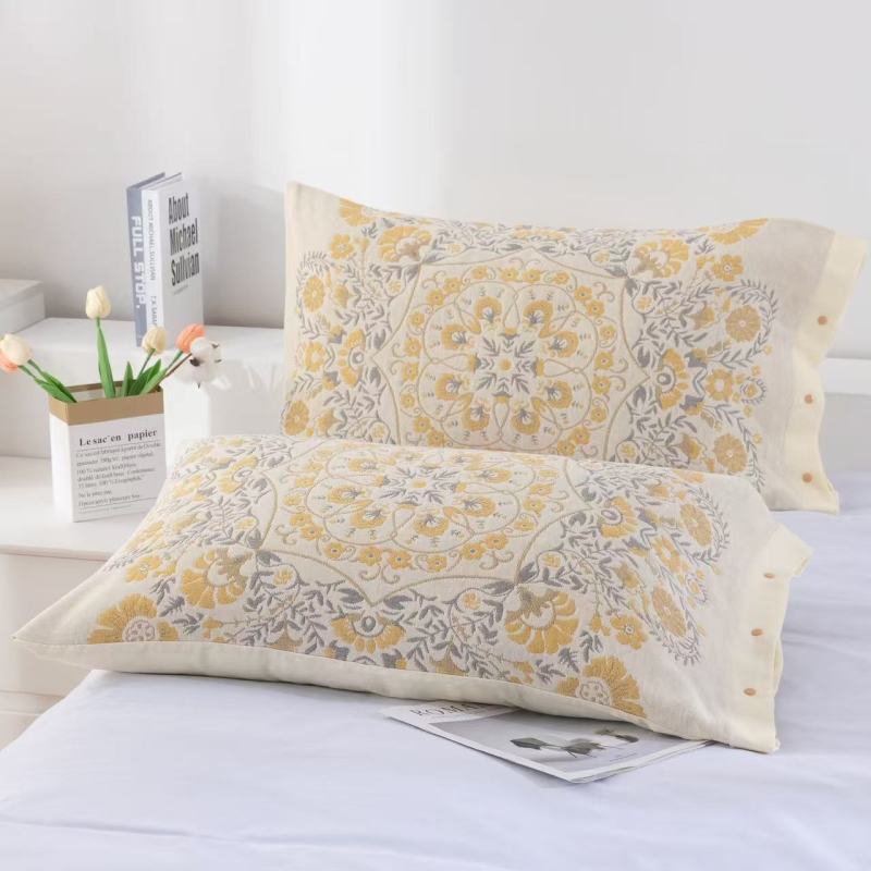 【京会社】纽扣枕套一对装50*80金缕花影