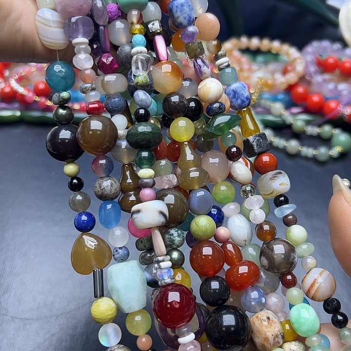 玛瑙/玉髓合金珠宝半成品T931  6-16m天然多宝一条