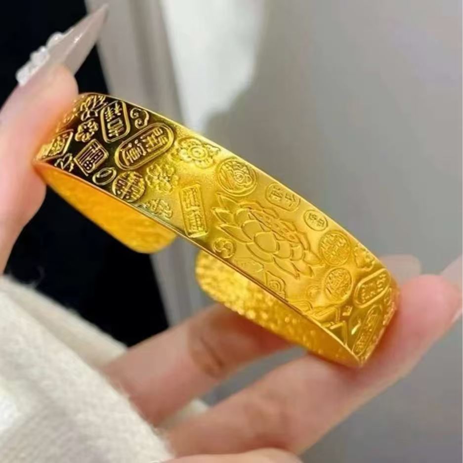 精工款宽面新中式多宝吉言手镯不掉色实心