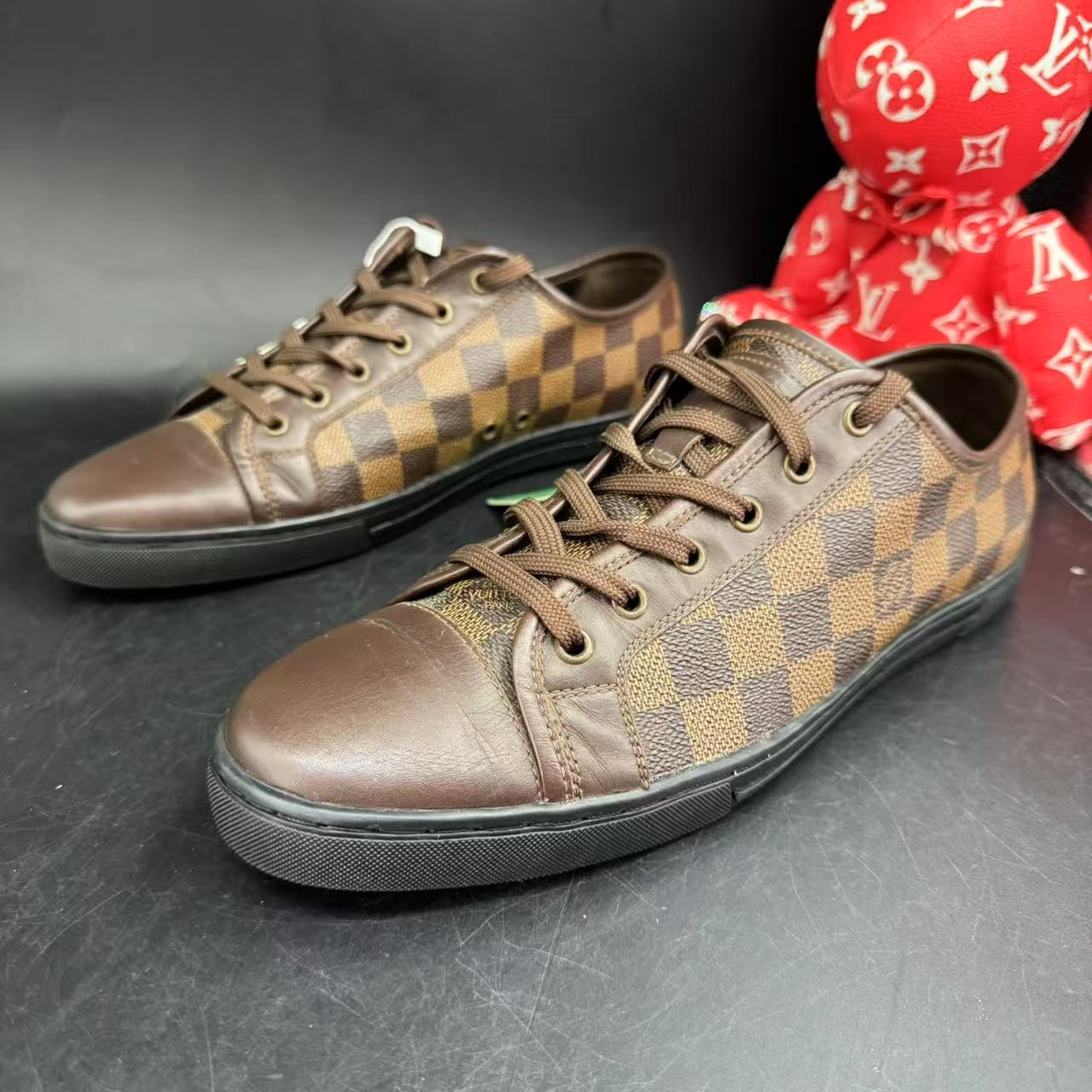95新 LouisVuitton/路易威登 【AO特惠】39欧码棕色棋盘格板鞋77-8