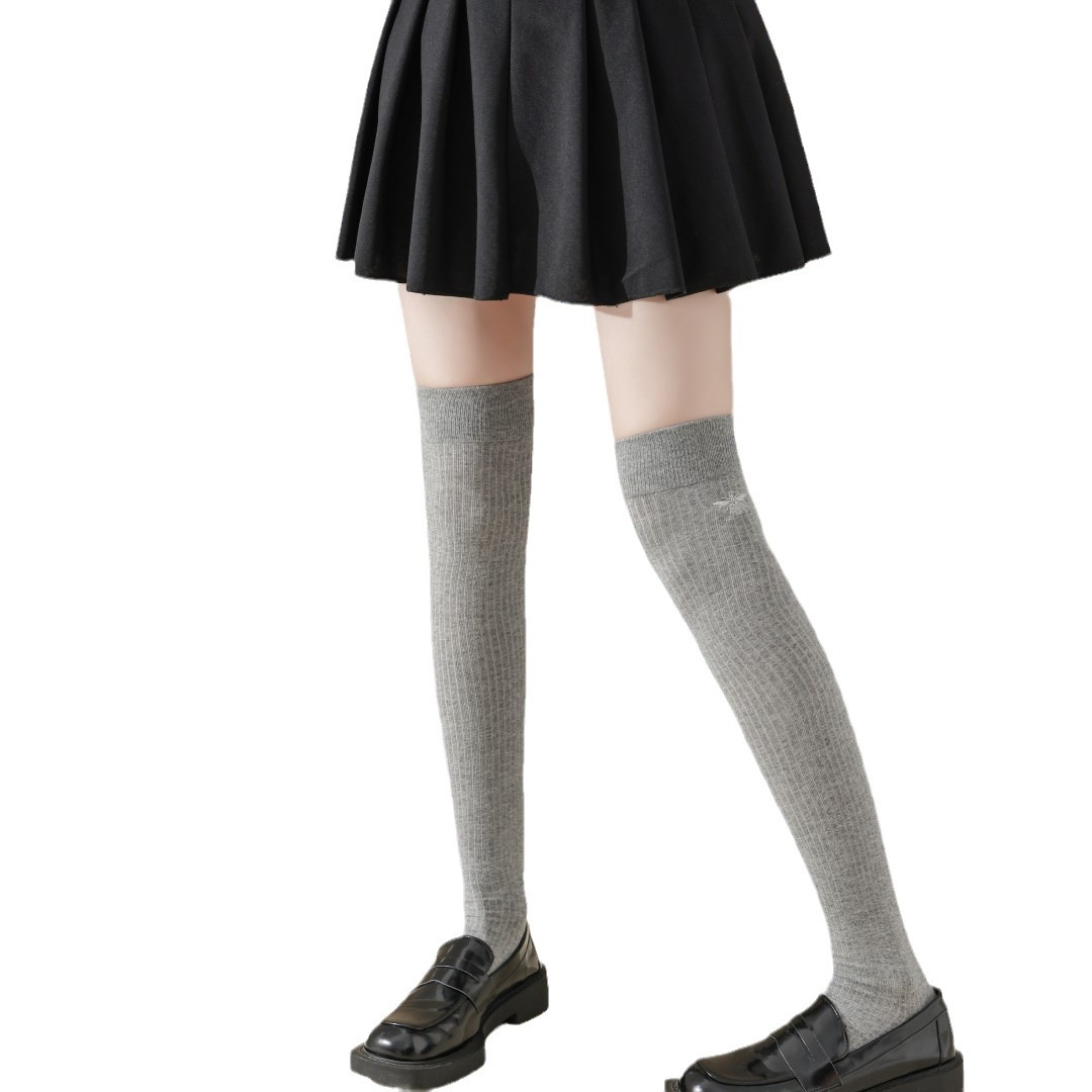 秋冬薄款无骨小蜜蜂过膝中筒袜子女miu系微压显瘦女士棉长筒袜子