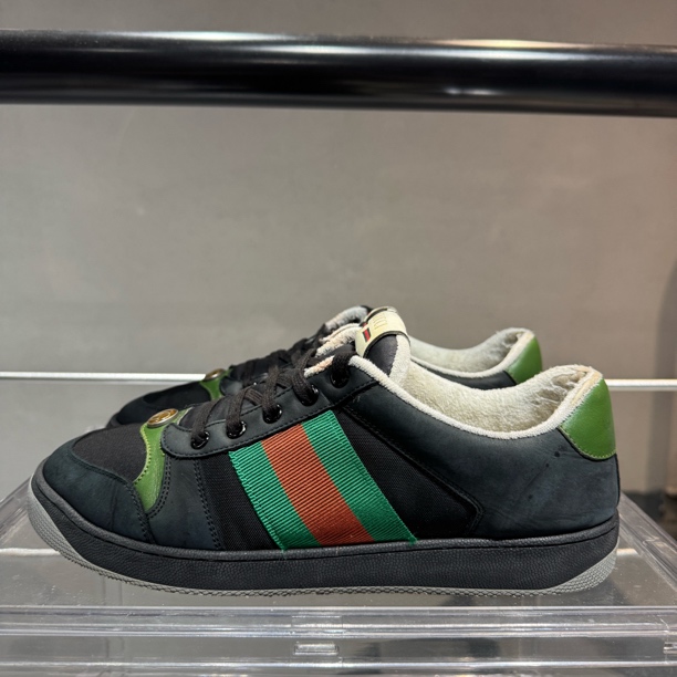 90新 GUCCI/古驰 41码 无盒 GG珐琅 麂皮 运动 时尚板鞋 黑色