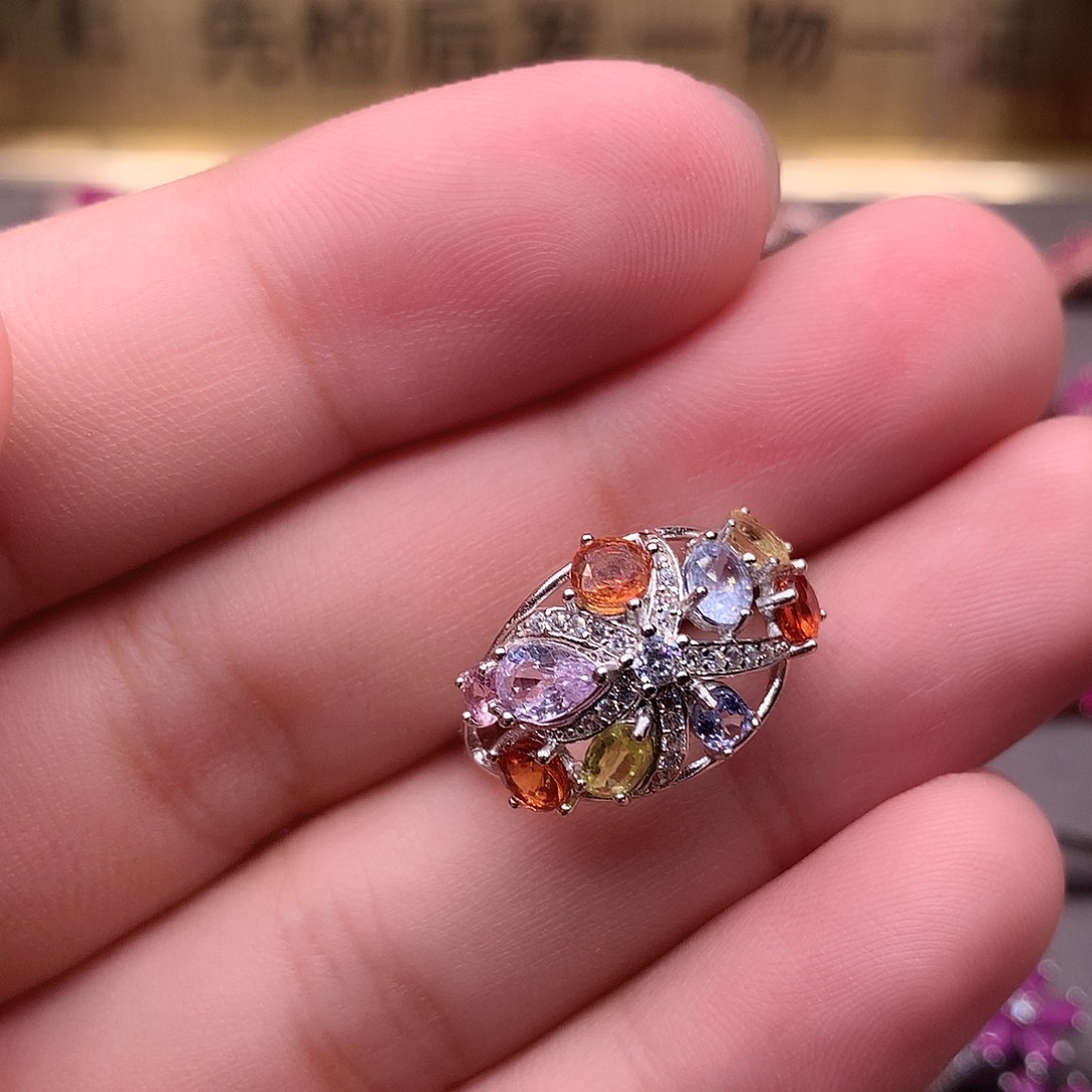 蓝宝石戒指银S925镶嵌