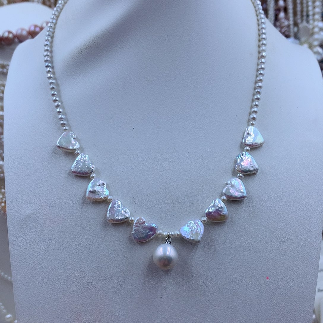 项链银S925镶嵌淡水珍珠