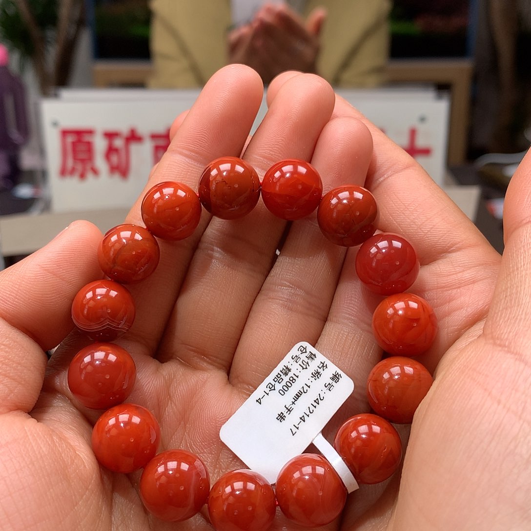 南红玛瑙12mm火焰纹单圈手串未镶嵌