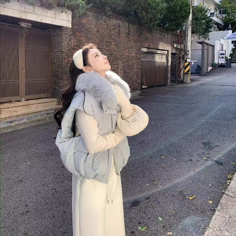 马甲棉衣马夹简约秋冬女毛领棉衣设计感韩版休闲外套宽松短款背心