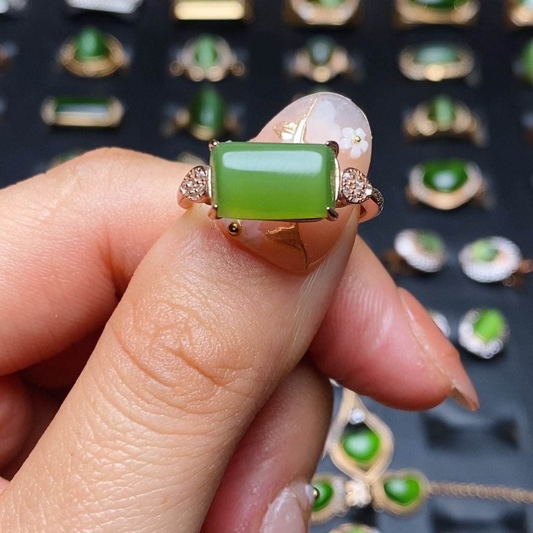 和田玉（碧玉）戒指银S925镶嵌