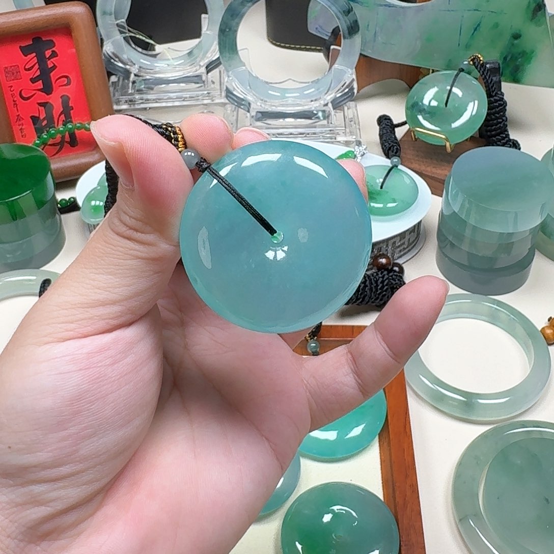 叶***华玻璃非金属天空蓝平安扣45X11