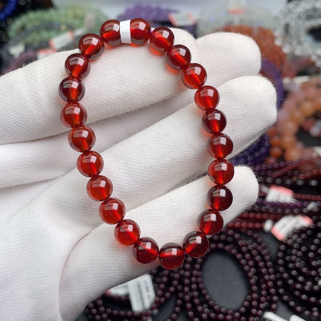 石榴石手链未镶嵌8毫米单圈橙红石榴石