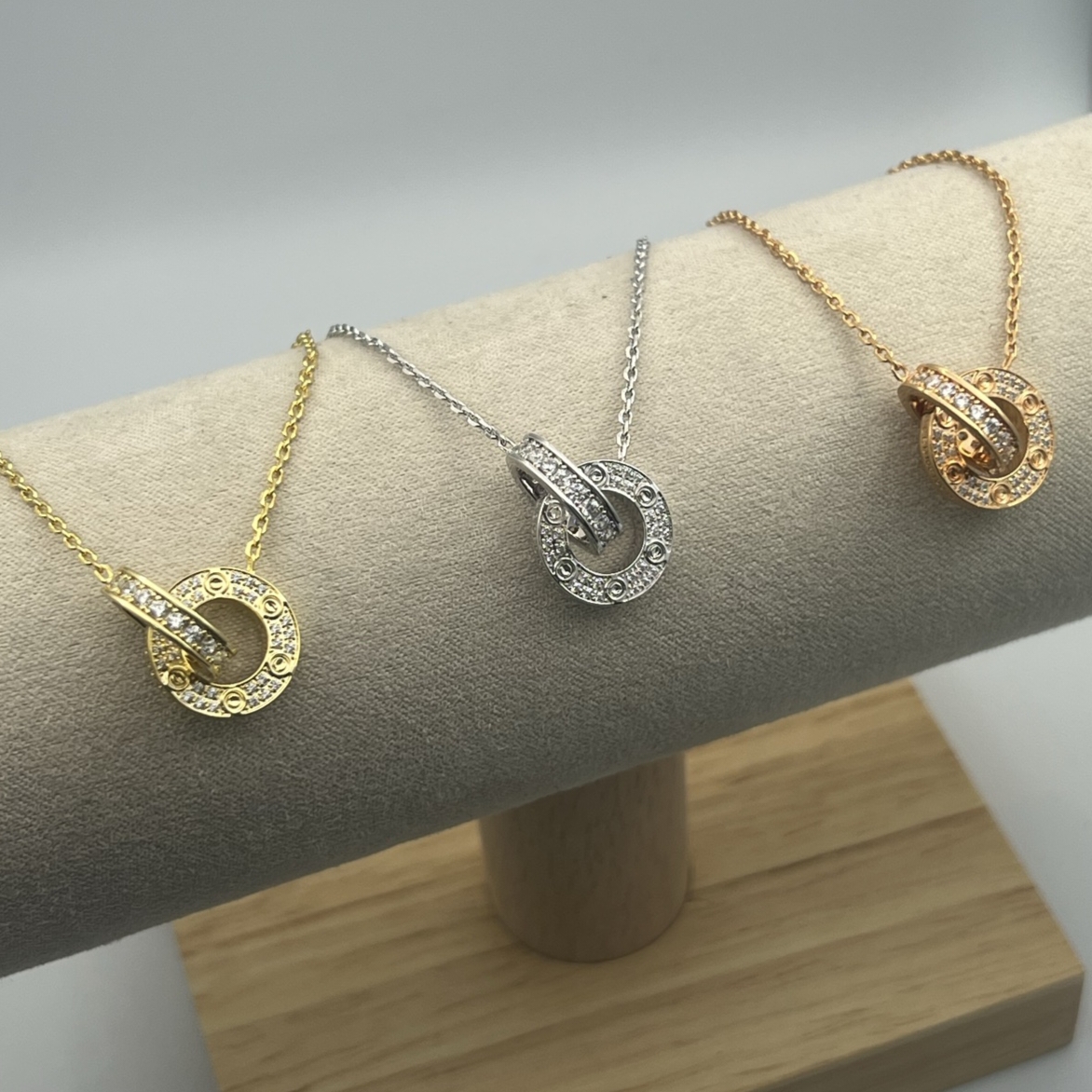 合金项链 金满钻双环时尚百搭简约love项链饰品锁骨链情侣送礼