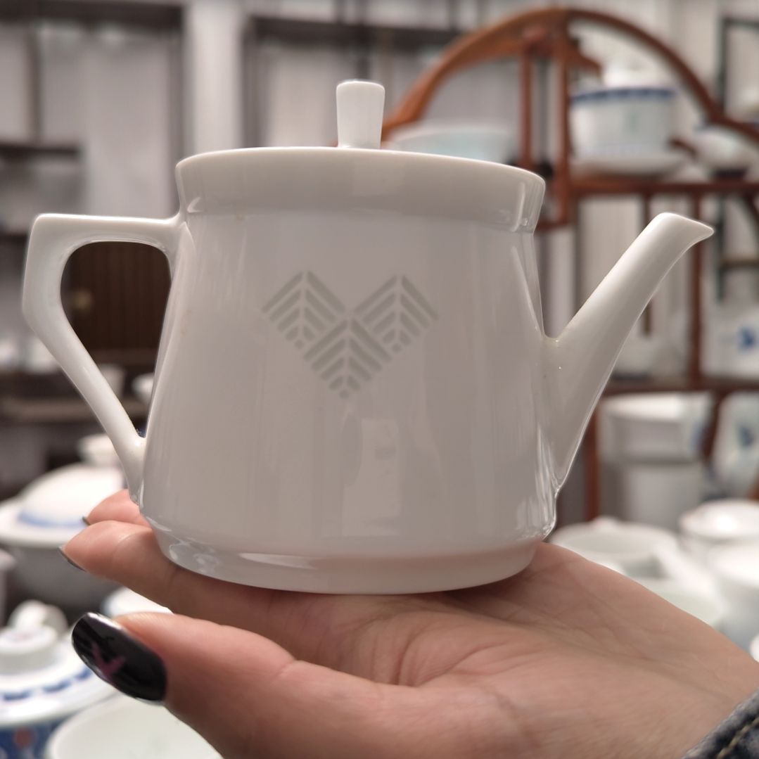陶瓷纯白疏影茶壶一个