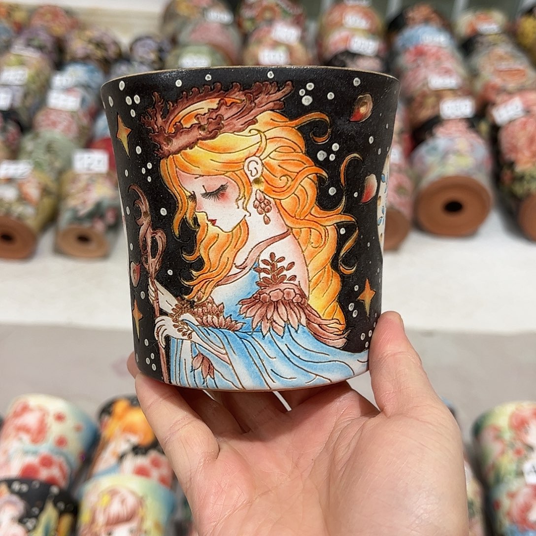 安***口景德镇炫彩手绘陶瓷花盆