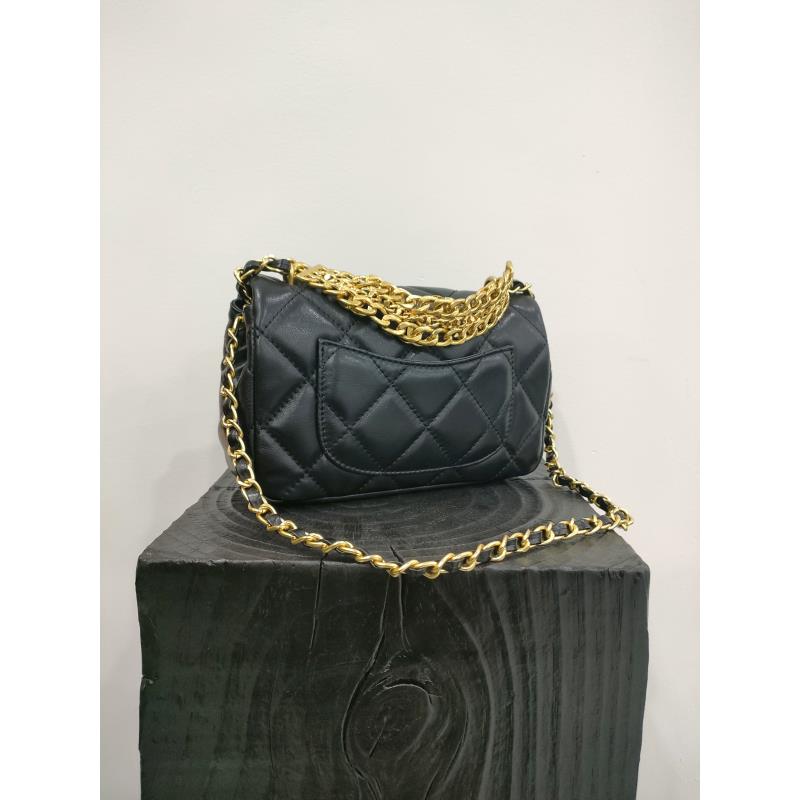 HIRMRIS手工真皮包21-551156-黑 粗紫钻菱格香