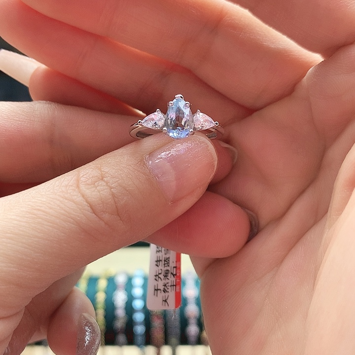 海蓝宝石戒圈银S925镶嵌