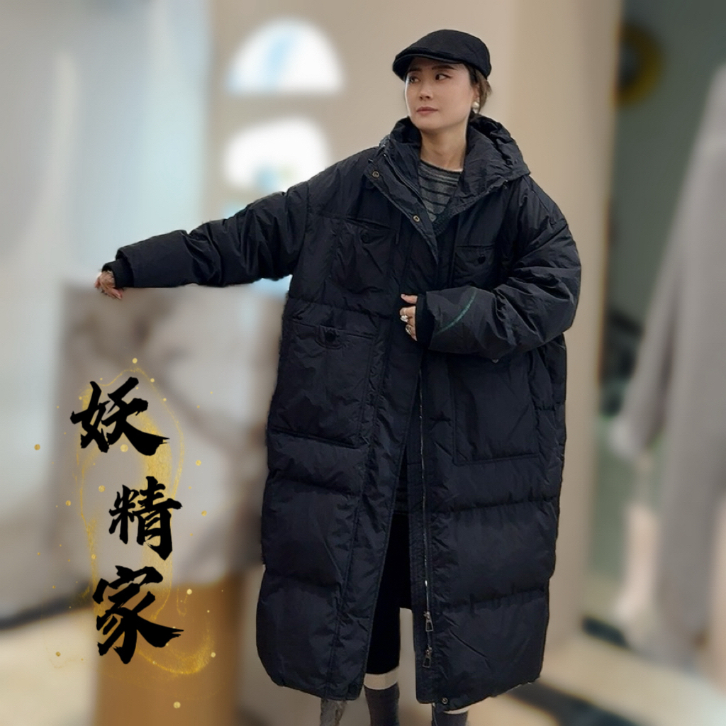 2540新款中长款过膝连帽加厚韩版宽松收腰保暖外套