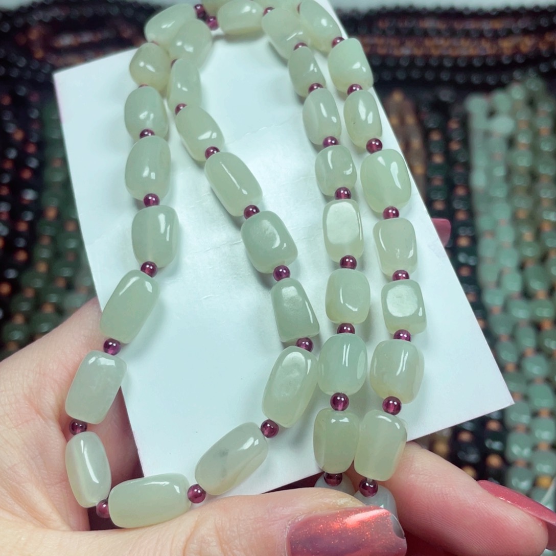 和田玉颈饰9K金镶嵌