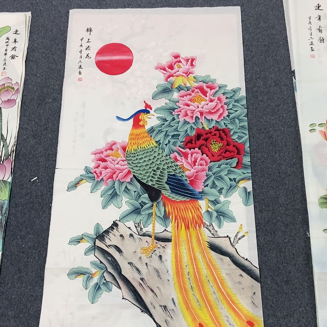 国画四尺工笔花鸟一副