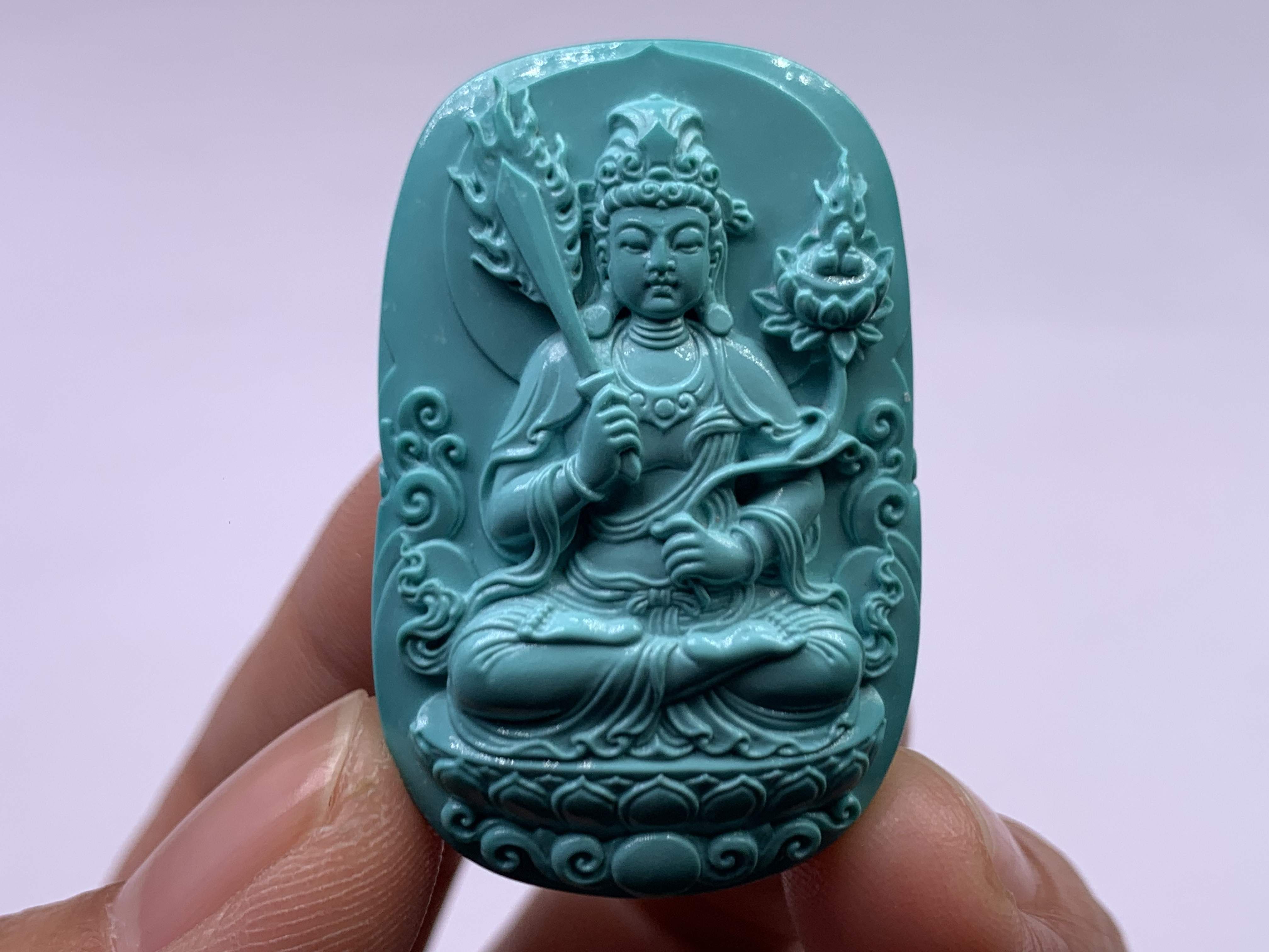 湖北十堰天然原矿绿松石虚空藏菩萨雕刻件吊坠牌子大师工无优化