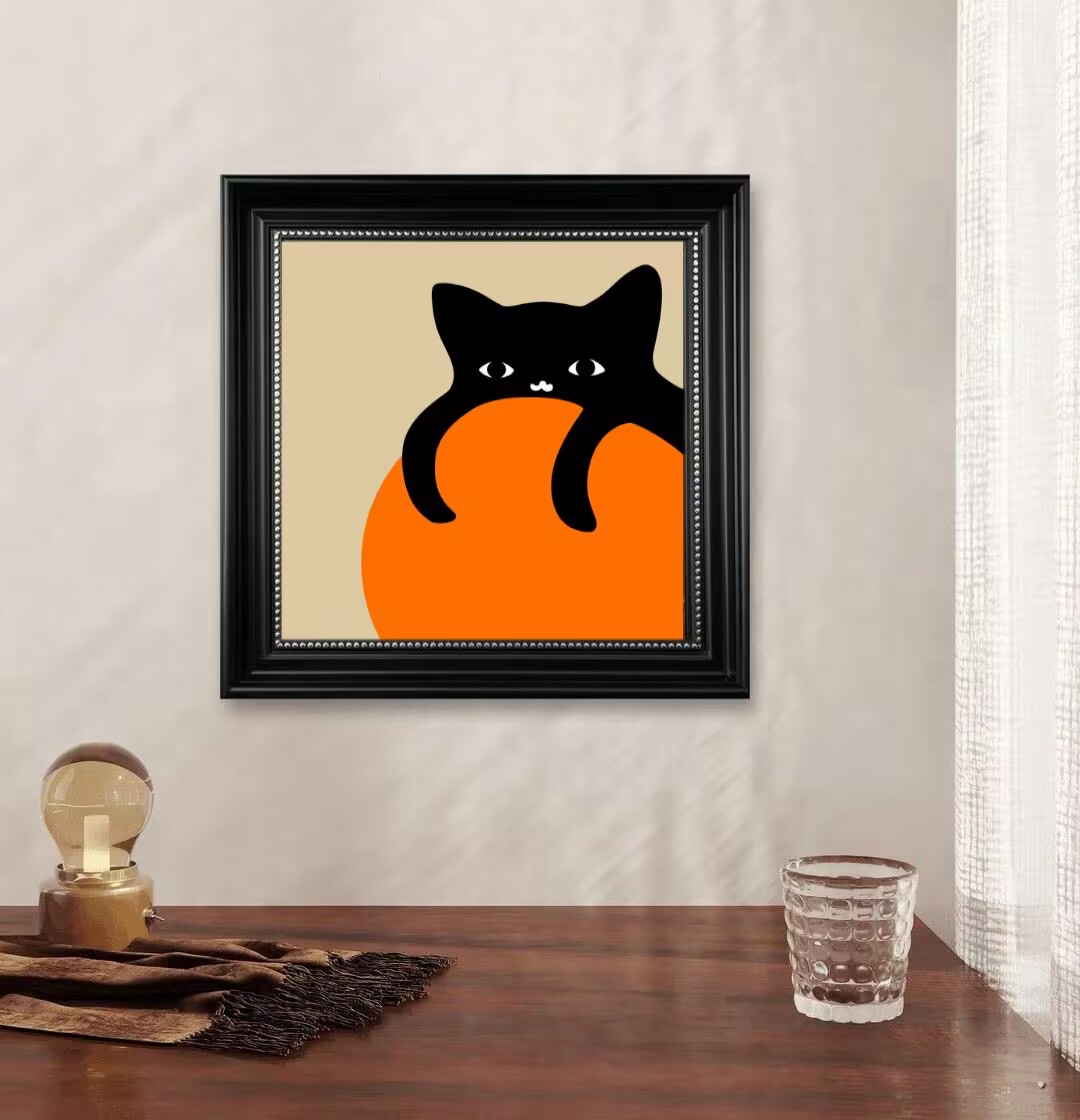 可爱猫咪餐厅装饰画小众艺术挂画客厅沙发背景墙壁画F18