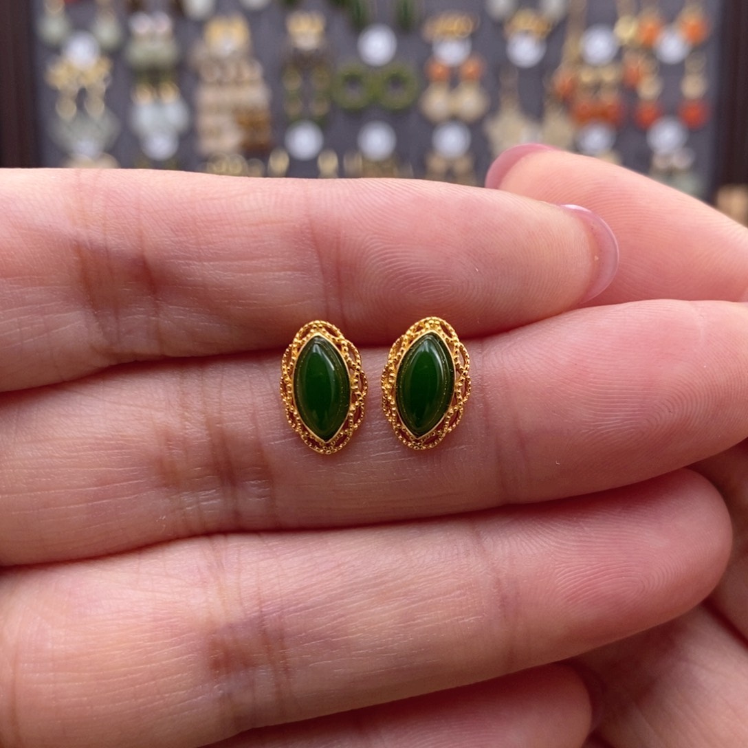 银S925镶嵌和田玉耳饰