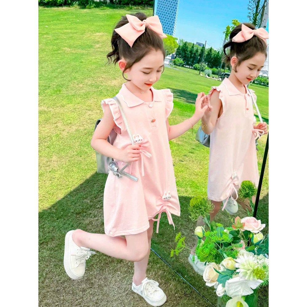 女童连衣裙夏季2025新款儿童裙子甜美夏装宝宝兔子polo夏款公主裙