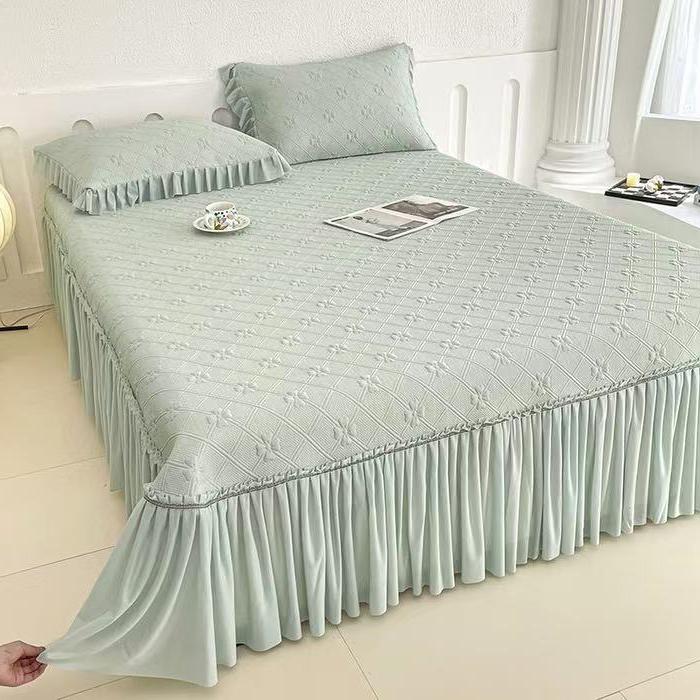 【晚悠】2025夏季新品PE冰丝床裙款凉席三件套机洗可折叠软席-ldt