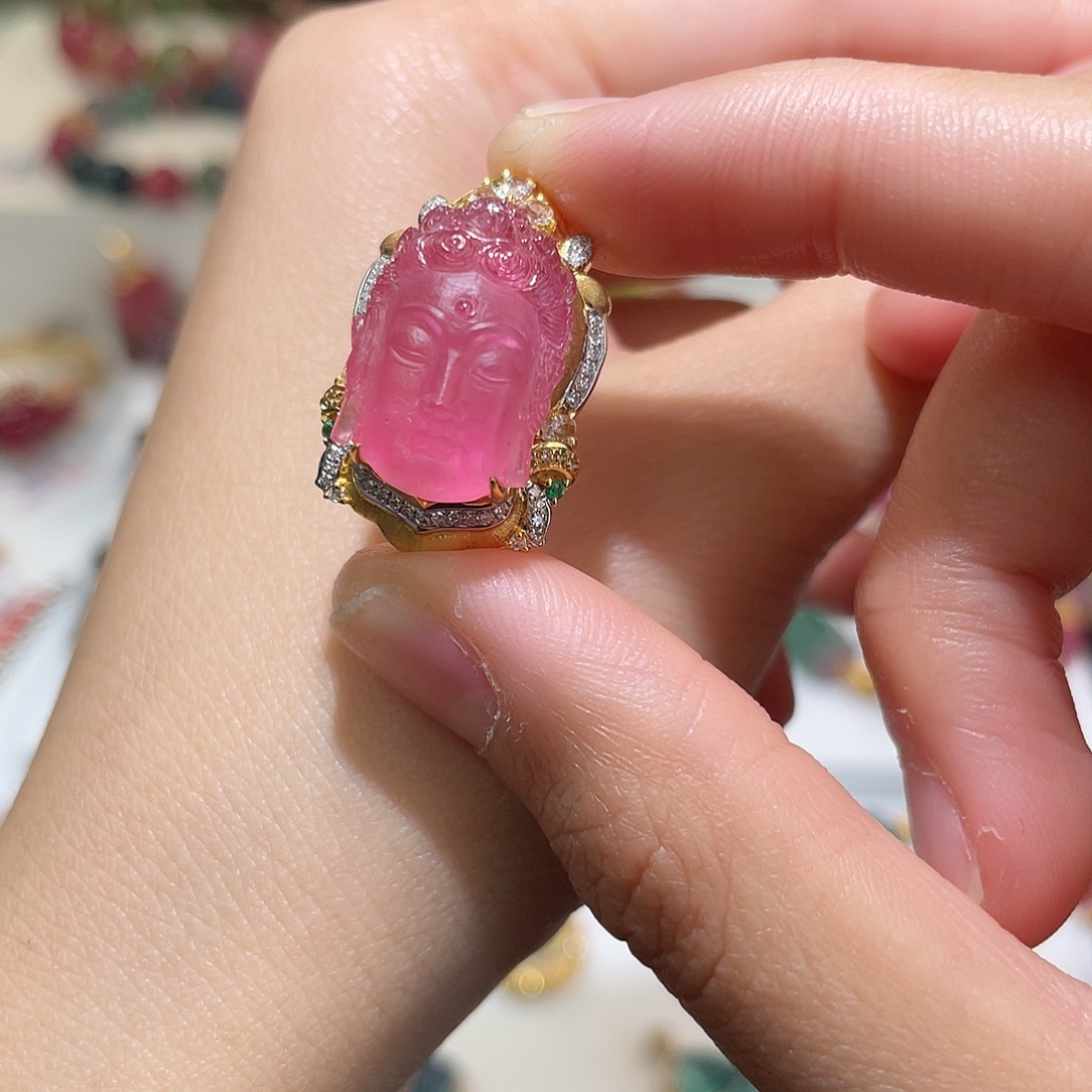 碧玺吊坠(不含链)18K金镶嵌碧玺吊坠