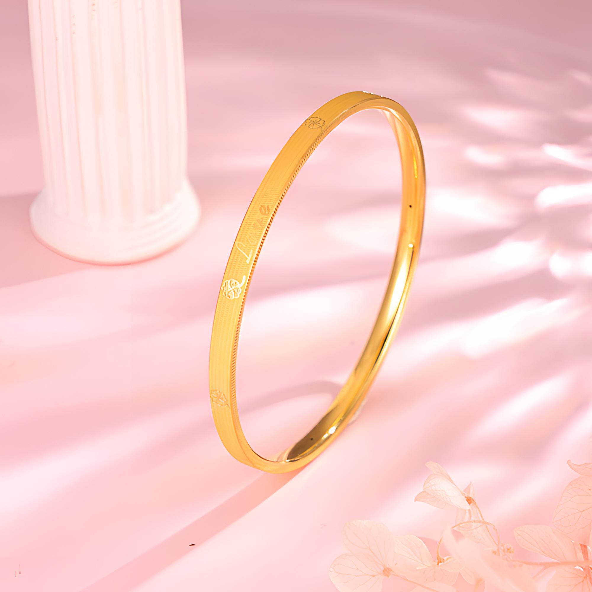 12期免息【中国黄金】足金LOVE四叶草手镯送女友爱人黄金手镯