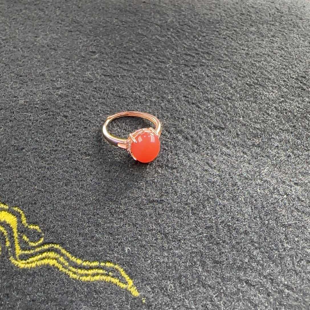 南红玛瑙冰粉925银镶嵌戒指银S925镶嵌