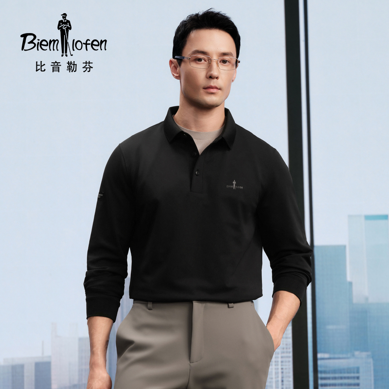 【干爽珠地面料】比音勒芬25秋季新款男士休闲通勤翻领长袖POLO衫-3