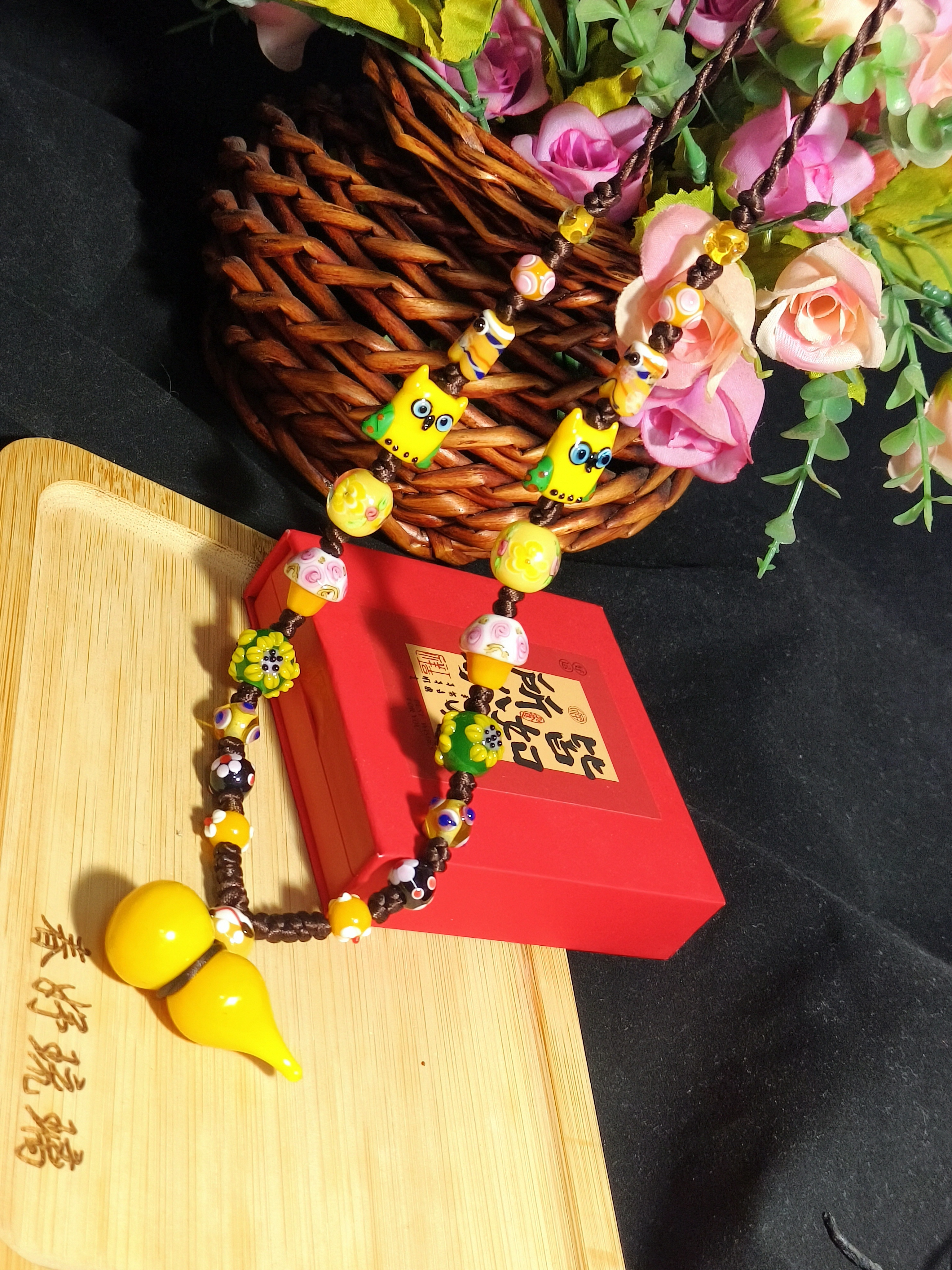 铜合金琉璃项链 原创绳编琉璃黄葫芦毛衣链