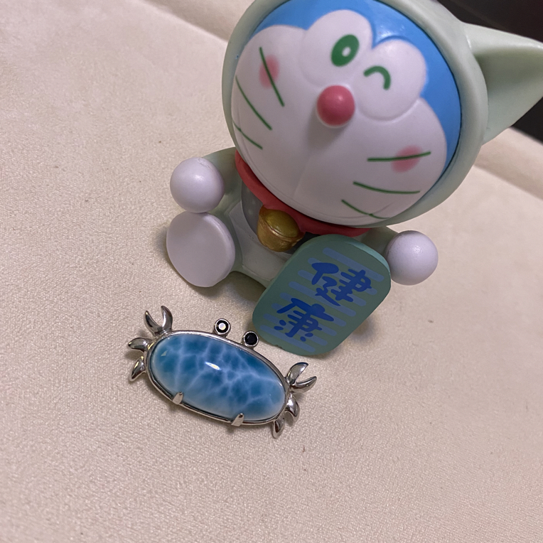 天然海纹石螃蟹蛋面吊坠