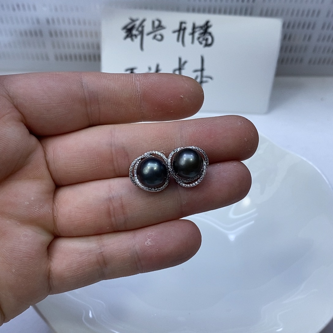 银S925镶嵌海水珍珠耳饰